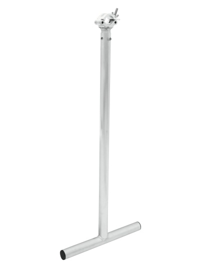 Suporte metálico branco em forma de T com topo aparafusado.