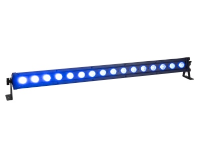 Barra de luz LED azul com estrutura preta e suporte