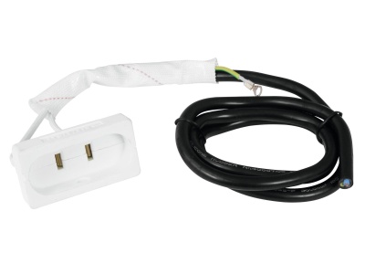 Cabo elétrico com ficha branca e cabo preto enrolado