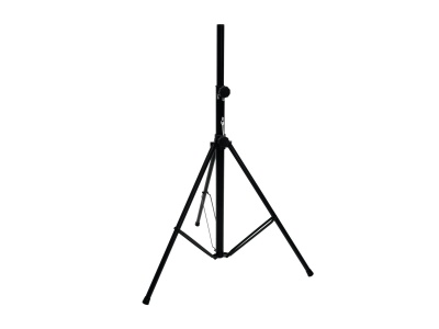 Tripé preto em metal com três pernas sobre fundo branco