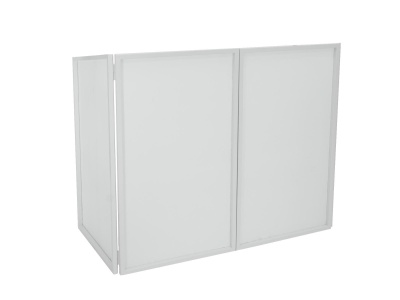 Biombo branco de três painéis com estrutura metálica fina