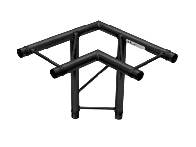 Estrutura metálica preta angular com tubos soldados sobre fundo branco