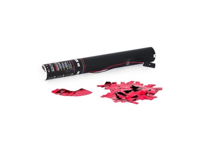 Tubo preto de confetti com confetti vermelho espalhado