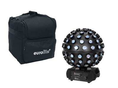 Luz de discoteca esférica preta e bolsa de transporte com logotipo eurolite