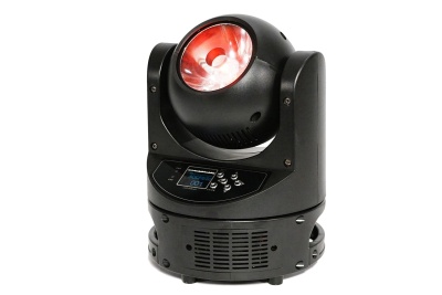 Luz de efeito móvel preta com lente vermelha em fundo branco