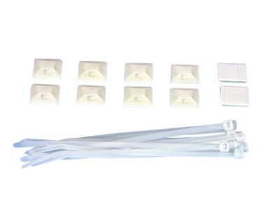 Suportes adesivos quadrados e abraçadeiras de plástico branco