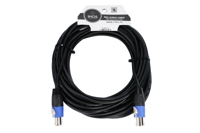 Cabo de áudio preto e azul com etiquetas