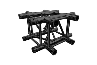 estrutura modular cúbica metálica preta com tubos interligados