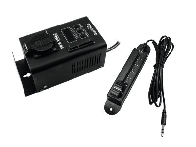 Controlador de luz e dimmer preto com cabo e escala numérica.