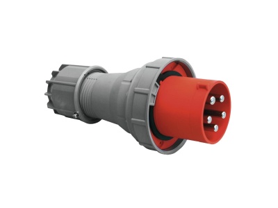 Conector industrial macho cinzento com ponta vermelha e cinco pinos