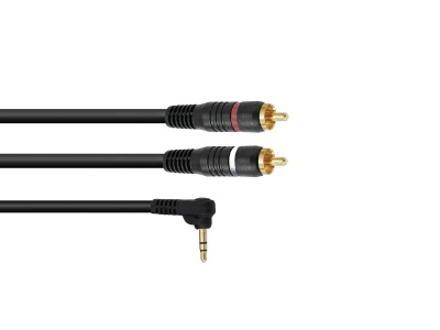 Cabo áudio com fichas RCA e jack 3,5 mm preto e dourado