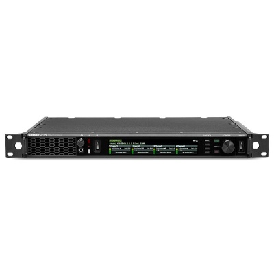 Aparelho eletrónico rackmount preto com visor digital colorido