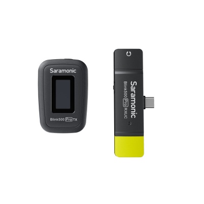Microfones sem fio Saramonic Blink500 Pro TX e RX UC em preto e amarelo