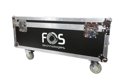 Mala preta de transporte com texto FOS technologies em branco