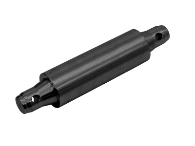 Cilindro mecânico metálico preto com orifícios nas extremidades