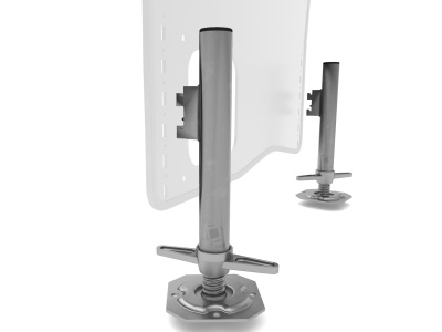 Suporte metálico prateado para painel branco com base ajustável