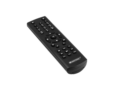 Comando remoto preto com vários botões e logótipo GUOZHENG