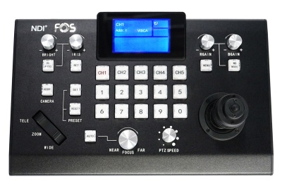 Controlador PTZ de câmaras com joystick e ecrã azul