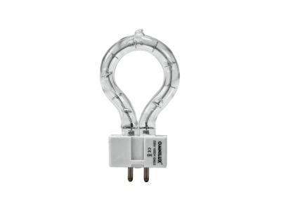 Lâmpada halógena Intralox transparente com base branca e pinos metálicos