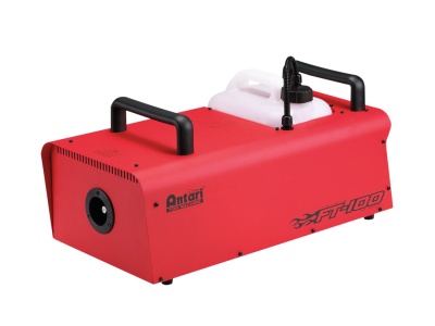 Máquina de fumo vermelha Antari FT-100 com pegas pretas e depósito branco