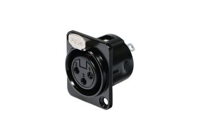 Conector XLR preto de 3 pinos com suporte quadrado para fixação