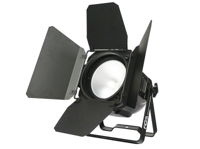 Projetor de luz profissional preto com abas reguláveis e suporte em metal