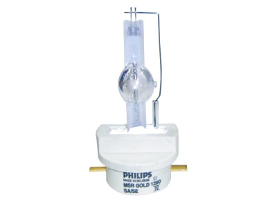 Lâmpada Philips MSR GOLD 1200 SA/SE com base branca e corpo de vidro transparente