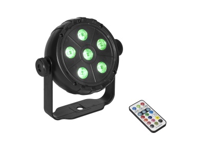 Projetor de luz LED preto com LEDs verdes e comando remoto colorido