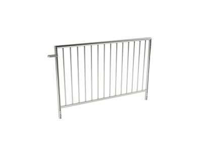 grade metálica prateada com barras verticais e suporte lateral