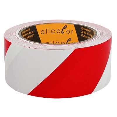Rolo de fita adesiva vermelho e branco com interior amarelo e texto allcolor