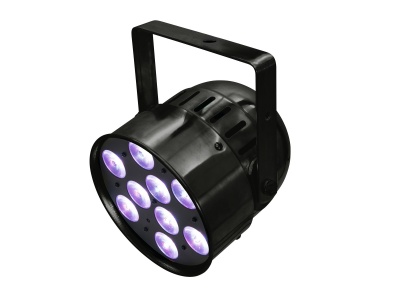 Luz de palco LED preta com sete LEDs roxos