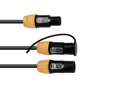 Cabo com conectores XLR preto e amarelo em fundo branco