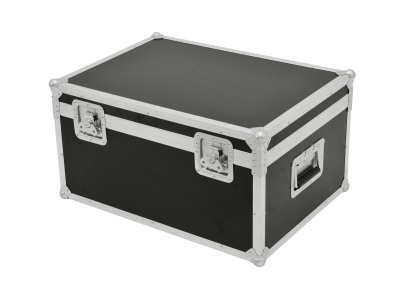 Mala de transporte preta com armação metálica e fechos