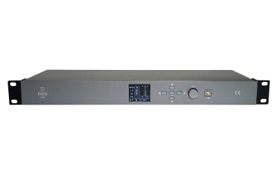 Equipamento eletrónico HGO5 para montagem em rack metálico cinza com ecrã e botões