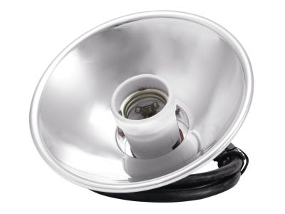 Reflector metálico prateado com suporte para lâmpada