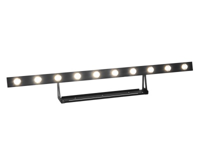 Luz LED linear preta com dez pontos de luz redondos e suporte preto