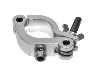 Grampo metálico prateado com parafuso e porca