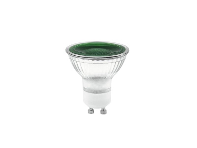 Lâmpada LED GU10 vidro transparente topo verde base metálica prateada