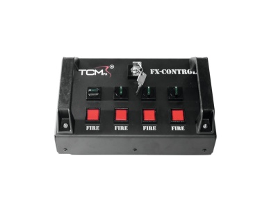 Painel de controlo preto TCM FX-CONTROL com botões vermelhos e interruptores verdes
