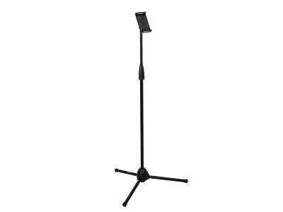 Suporte de microfone preto com tripé e haste ajustável