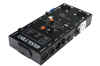 Testador de cabos preto com botões e conectores