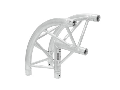 Estrutura metálica curva em alumínio prateado com barras transversais