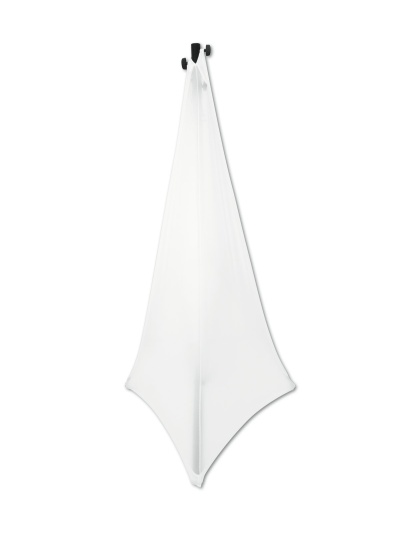 Guarda-chuva branco visto por baixo, aberto.