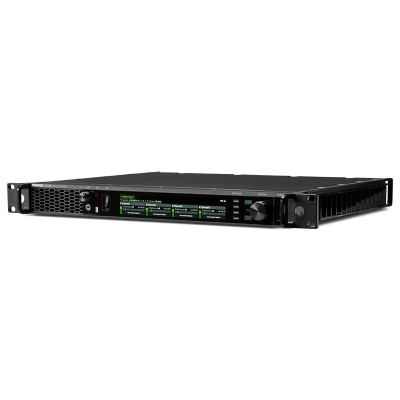 Aparelho eletrónico preto de rack 19 polegadas com visor digital verde e botões