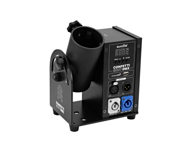 Máquina de confetis Eurolite preta com painel digital e conectores
