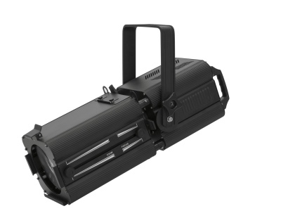 Projetor de luz profissional preto com alça superior e fixação ajustável