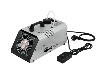 Máquina de efeito fumígeno NH-10 Fazer metálica prateada e preta com ventoinha frontal