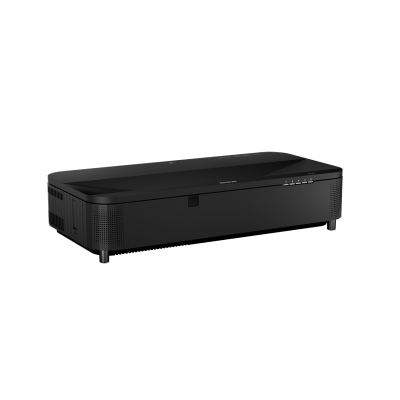 Base preta para projetor com botões brancos e textura nas laterais