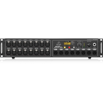 Equipamento de áudio profissional Behringer SD16 com conectores XLR e ecrã digital