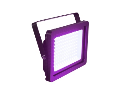 Holofote LED quadrado roxo com luzes acesas
